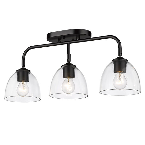 Roxie Matte Black Three-Light Semi-Flush Mount with Clear Glass Shade, image 1